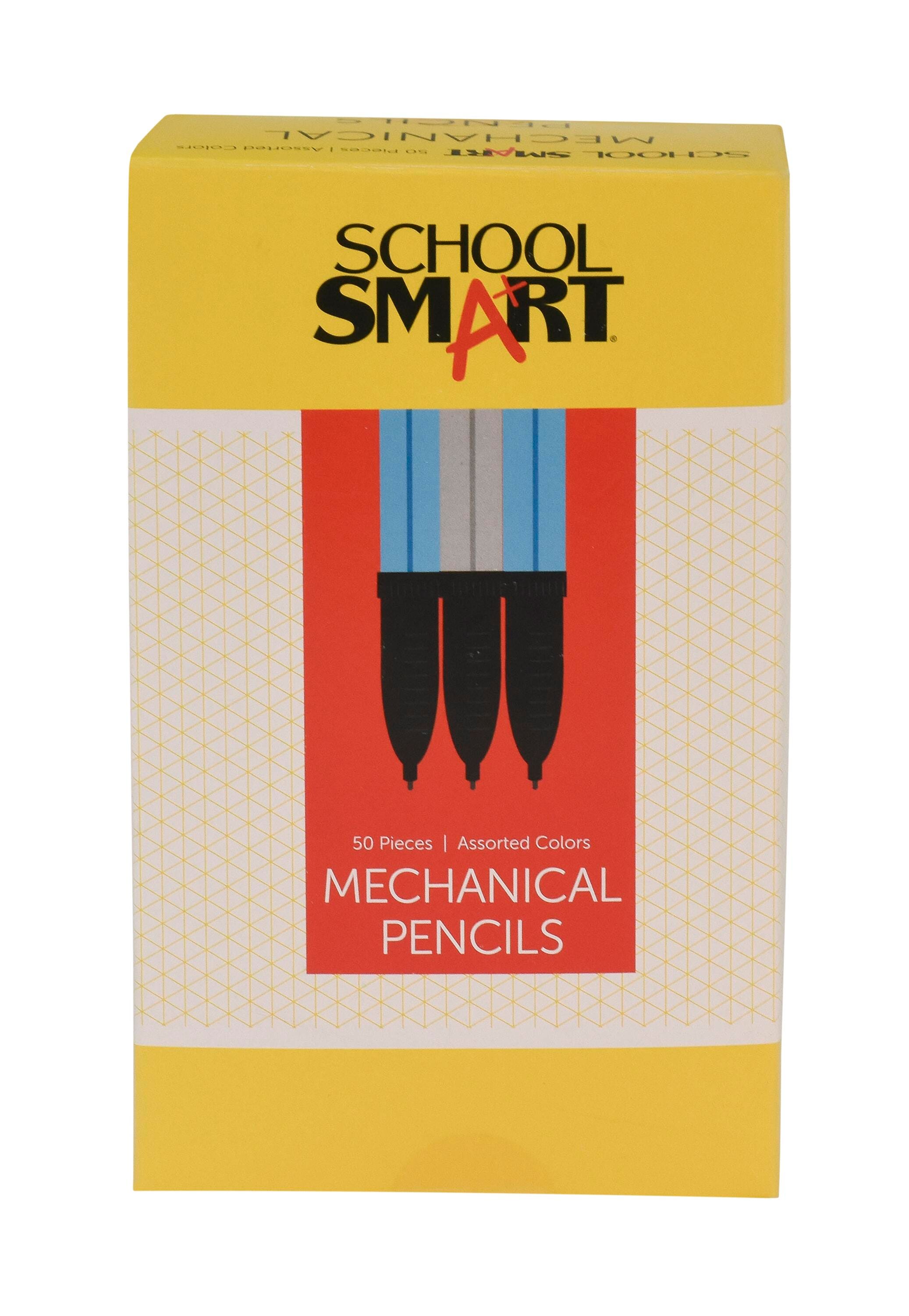 School Smart Mechanical Pencils with Eraser, 0.7 mm Tip, No 2 Lead, Assorted Colors, Pack of 50 1572372